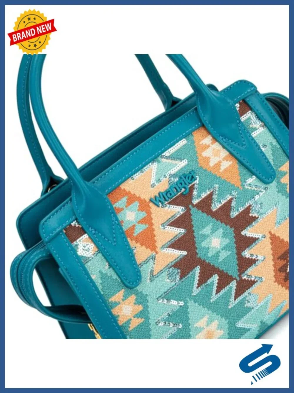 Wrangler Aztec Sequined Satchel Purse with Shoulder Strap